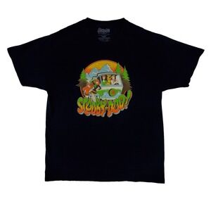 Scooby-Doo Graphic T-Shirt Mystery Machine Cartoon‎ Black Mens Large Cotton